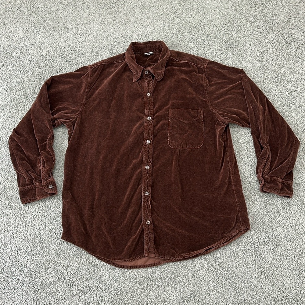 CP SHADES Men's Button Up Velvet Velour Cotton Shirt Size Large